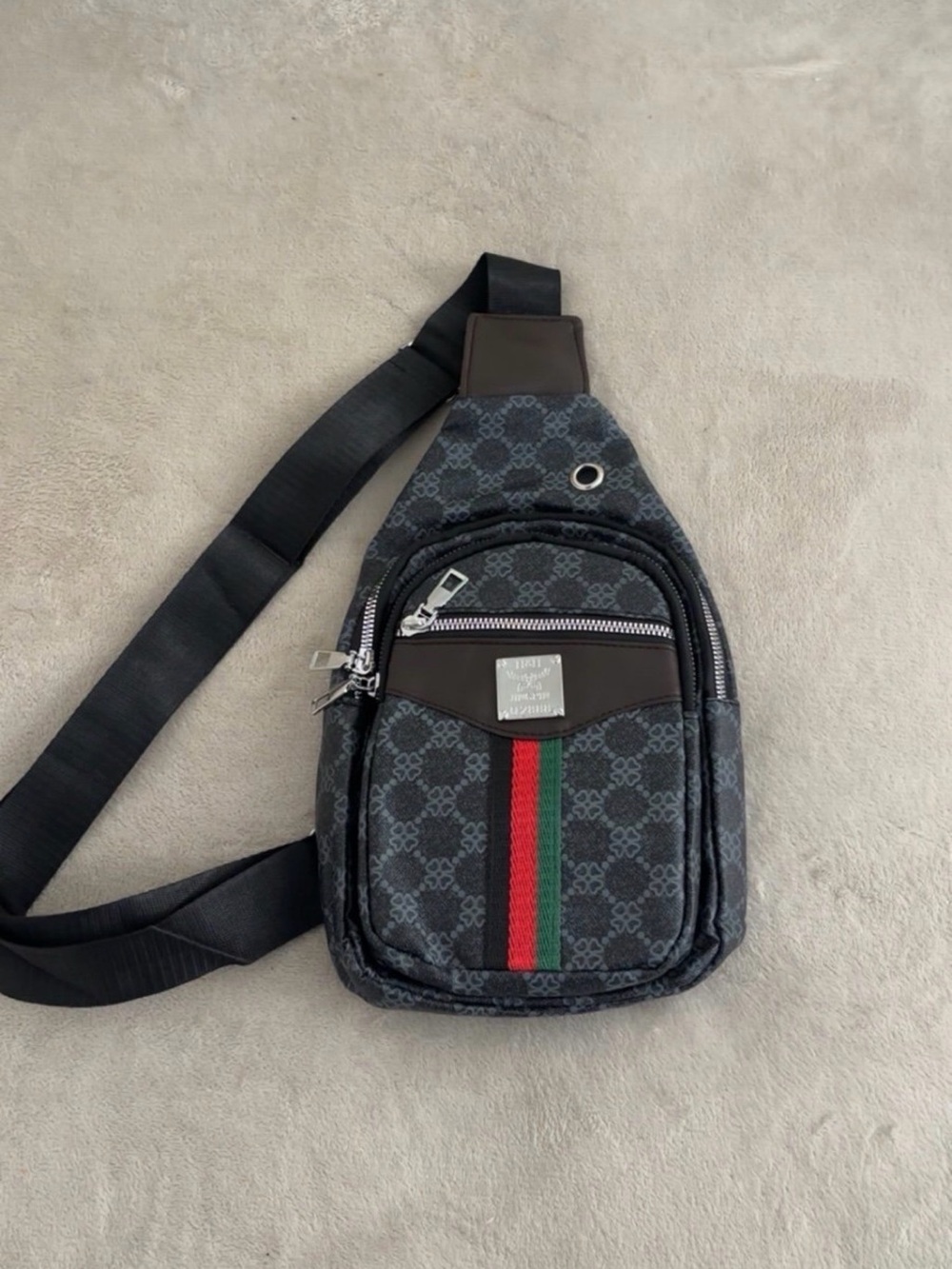 & Other Stories Black Sling Belt Bag with Red & Green Center Stripe